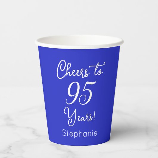 Royal Blue Cheers 95 Years 95 th Birthday Pappbecher (Rückseite)