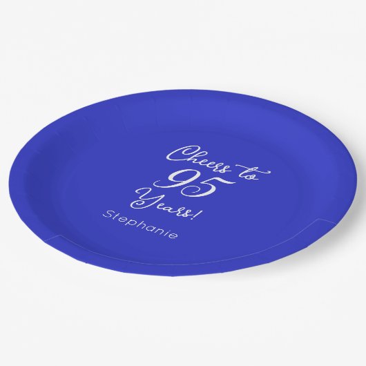 Royal Blue Cheers 95 Years 95 th Birthday Pappteller (Schrägansicht)