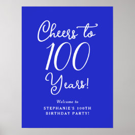 Royal Blue Cheers to 100 Years Birthday Willkommen Poster