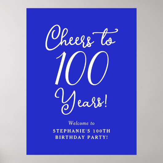 Royal Blue Cheers to 100 Years Birthday Willkommen Poster (Vorne)