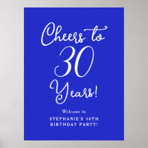 Royal Blue Cheers to 30 Years Birthday Party Sign