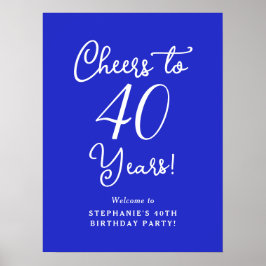 Royal Blue Cheers to 40 Years Birthday Willkommen Poster