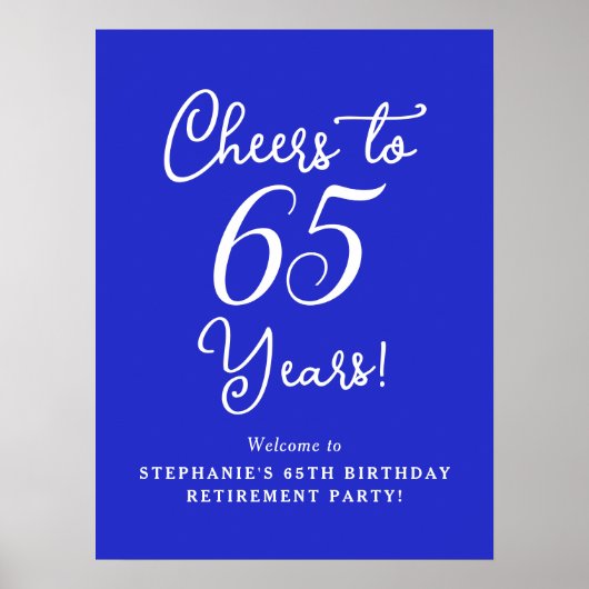 Royal Blue Cheers to 65 Years Rente Party Poster (Vorne)