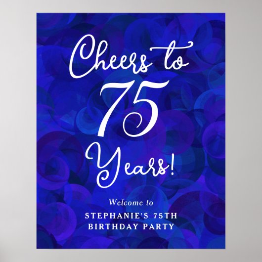 Royal Blue Cheers to 75 Years Birthday Party Poster (Vorne)