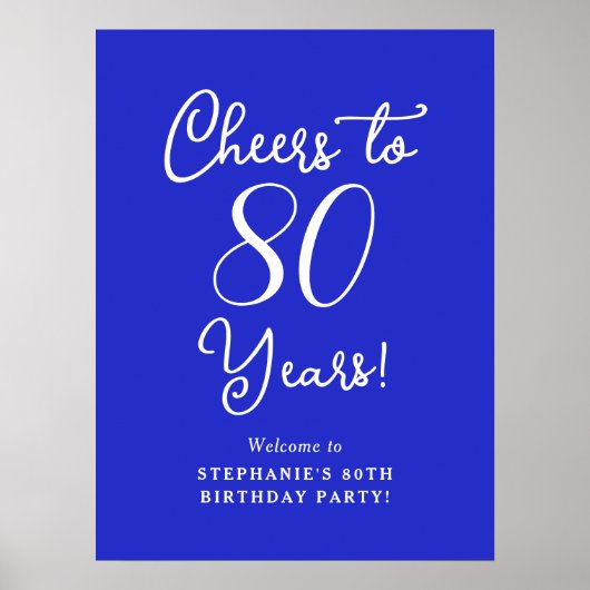 Royal Blue Cheers to 80 Years Birthday Willkommen Poster (Vorne)