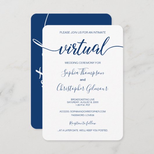Royal Blue Chic Custom VIRTUAL Wedding Einladung (Vorne/Hinten)