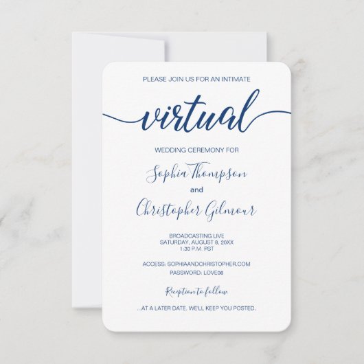 Royal Blue Chic Custom VIRTUAL Wedding Einladung (Vorderseite)