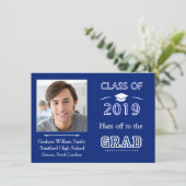 Royal blue, class of 2019 Graduation Party Foto Einladung (Stehend Vorderseite)