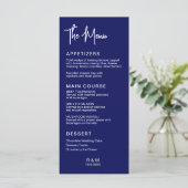 Royal Blue Classic Elegante Wedding Menükarte (Stehend Vorderseite)