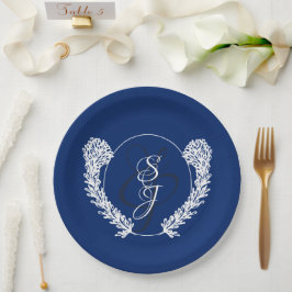 Royal Blue Classic Monogram Wedding Pappteller