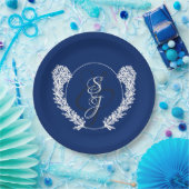 Royal Blue Classic Monogram Wedding Pappteller (Party)