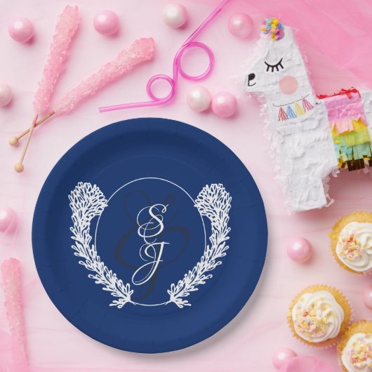 Royal Blue Classic Monogram Wedding Pappteller (Party)
