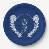 Royal Blue Classic Monogram Wedding Pappteller (Vorderseite)