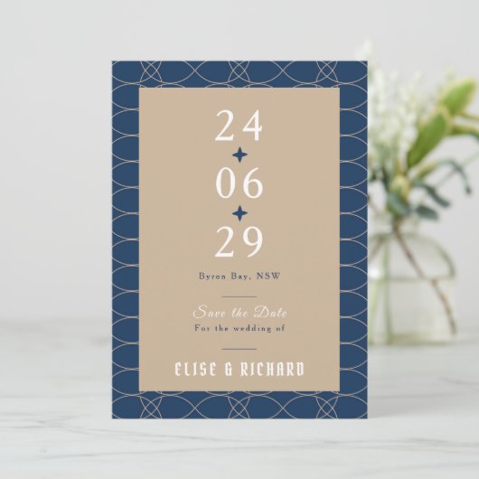 Royal Blue Classic Retro Save the Date Einladung (Stehend Vorderseite)
