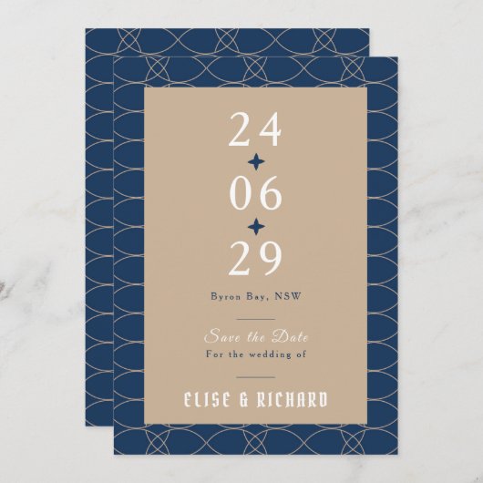 Royal Blue Classic Retro Save the Date Einladung (Vorne/Hinten)