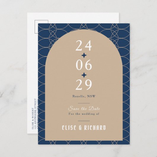 Royal Blue Classic Retro Save the Date Einladung Postkarte (Vorne/Hinten)