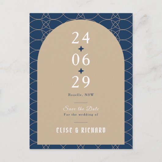 Royal Blue Classic Retro Save the Date Einladung Postkarte (Vorderseite)