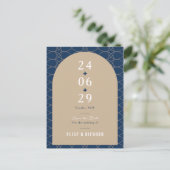 Royal Blue Classic Retro Save the Date Einladung Postkarte (Stehend Vorderseite)