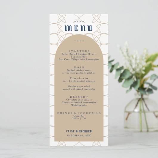 Royal Blue Classic Retro Wedding Menu Menükarte (Stehend Vorderseite)