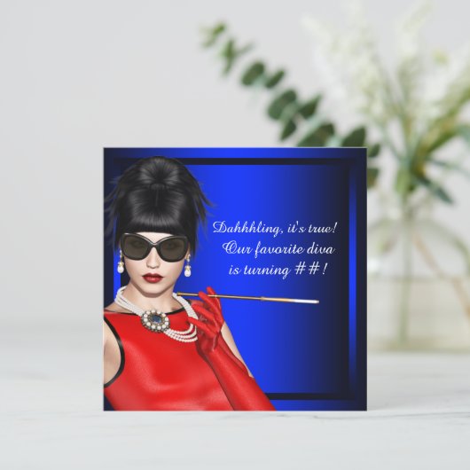 Royal Blue Classy Diva Birthday Party Einladung (Stehend Vorderseite)
