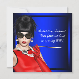 Royal Blue Classy Diva Birthday Party Einladung