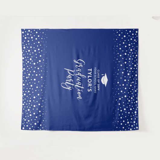 Royal Blue Confetti | Graduation Party Backdrop Wandteppich (Vorderseite (Horizontal))