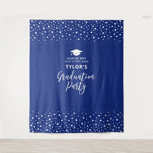 Royal Blue Confetti | Graduation Party Backdrop Wandteppich (Vorderseite)