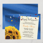 Royal Blue Confetti Sunflowers Rentirement Party Einladung (Vorne/Hinten)