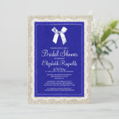 Royal Blue Country Burlap Bridal Dusche Einladung (Stehend Vorderseite)