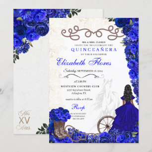 Royal Blue Cowgirl Ranchero Western Quinceanera Einladung