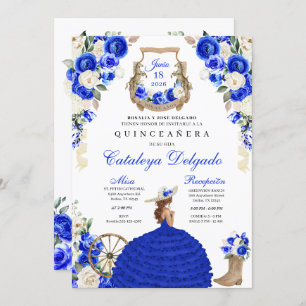 Royal Blue Cowgirl Western Princess Quinceañera Einladung