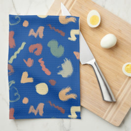 Royal Blue Cream Green Peach Shapes Geschirrtuch