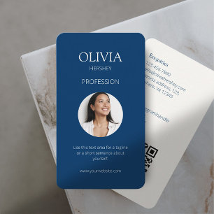 Royal Blue & Creamy Ivory Foto Social QR Code Visitenkarte