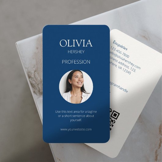 Royal Blue & Creamy Ivory Foto Social QR Code Visitenkarte