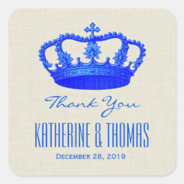 ROYAL BLUE Crown Vielen Dank, Bride Groom Wedding Quadratischer Aufkleber
