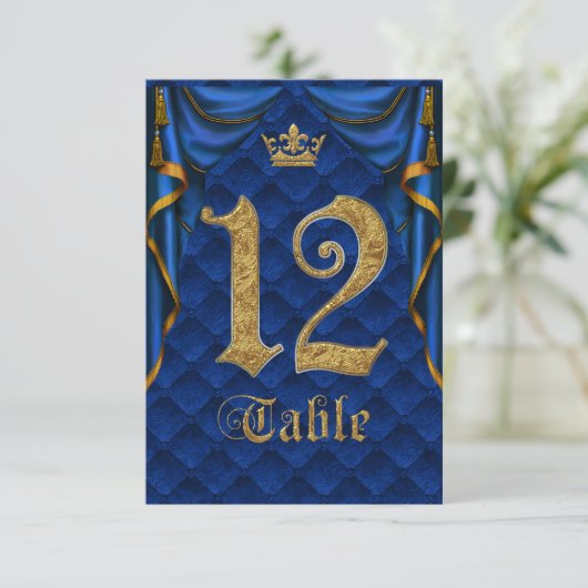 Royal Blue Crown Wedding Tischnummer 12 (Stehend Vorderseite)