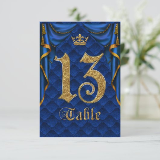 Royal Blue Crown Wedding Tischnummer 13 (Stehend Vorderseite)