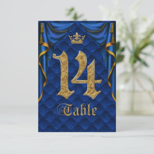 Royal Blue Crown Wedding Tischnummer 14 (Stehend Vorderseite)