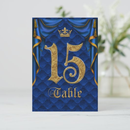 Royal Blue Crown Wedding Tischnummer 15 (Stehend Vorderseite)