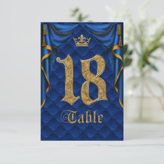 Royal Blue Crown Wedding Tischnummer 18 (Stehend Vorderseite)