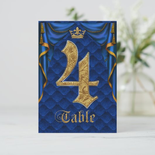 Royal Blue Crown Wedding Tischnummer 4 (Stehend Vorderseite)