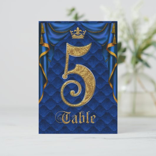 Royal Blue Crown Wedding Tischnummer 5 (Stehend Vorderseite)