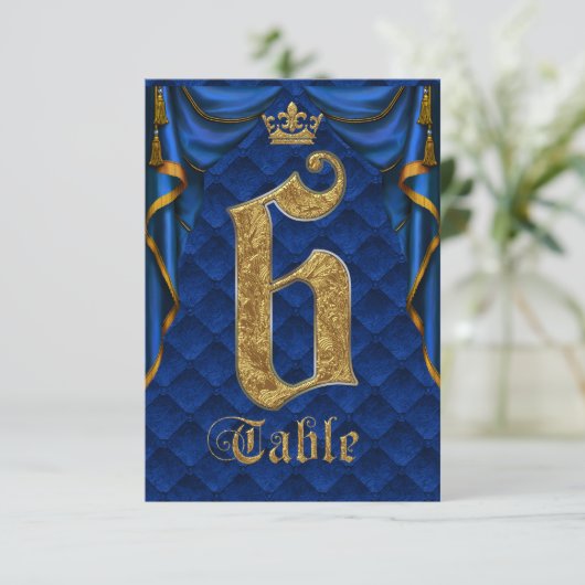 Royal Blue Crown Wedding Tischnummer 6 (Stehend Vorderseite)