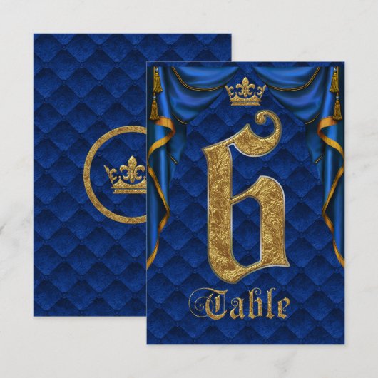 Royal Blue Crown Wedding Tischnummer 6 (Vorne/Hinten)