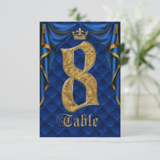 Royal Blue Crown Wedding Tischnummer 8 (Stehend Vorderseite)