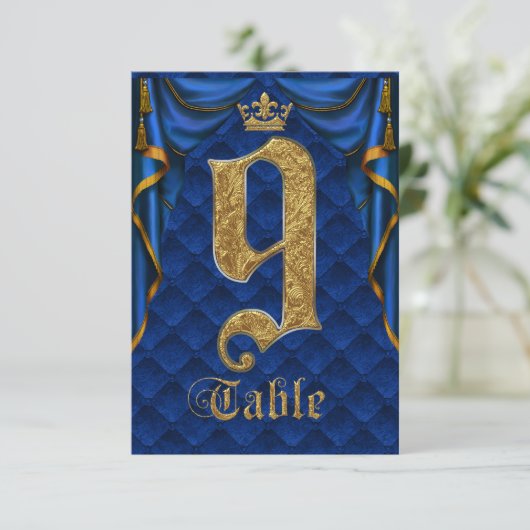 Royal Blue Crown Wedding Tischnummer 9 (Stehend Vorderseite)