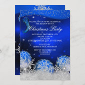 Royal Blue Crystal Snowflake Weihnachts-Party Einladung (Vorne/Hinten)