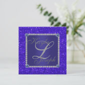 Royal BLUE Crystal Wedding INVITATION Einladung (Stehend Vorderseite)