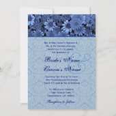 Royal Blue Daisy Damask Hochzeit Einladung (Vorderseite)