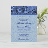 Royal Blue Daisy Damask Hochzeit Einladung (Stehend Vorderseite)